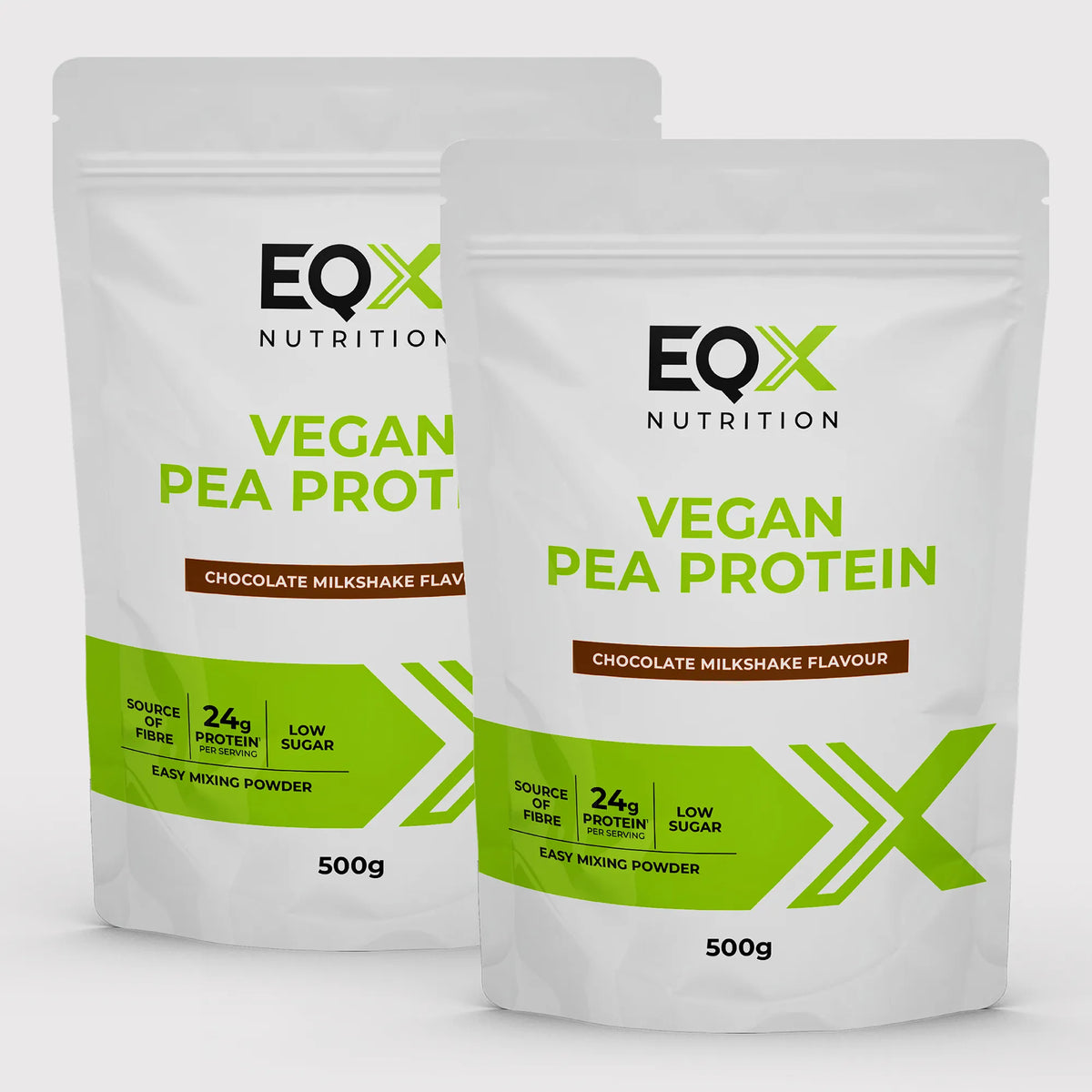 Embalagem EQX Vegan Pea Protein Chocolate Milkshake 2x500 g, vista frontal