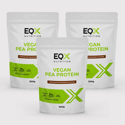 Embalagem EQX Vegan Pea Protein Chocolate Milkshake 3x500 g, vista frontal
