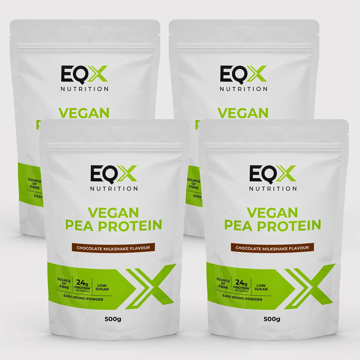 Embalagem EQX Vegan Pea Protein Chocolate Milkshake 4x500 g, vista frontal