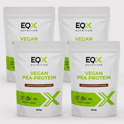 Embalagem EQX Vegan Pea Protein Chocolate Milkshake 4x500 g, vista frontal