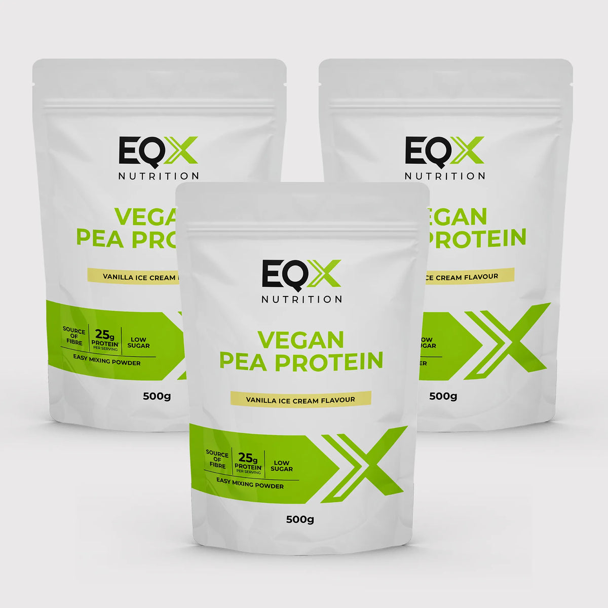 Embalagem EQX Vegan Pea Protein Vanilla Ice Cream 3x500 g, vista frontal
