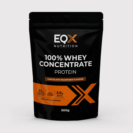 Embalagem EQX 100% Whey Concentrate Protein Chocolate Milkshake 500 g, vista frontal