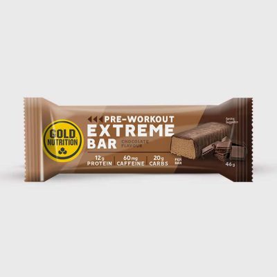 Imagem da barra da GoldNutrition Pre-Workout Extreme Bar. Barra de Chocolate com cafeína